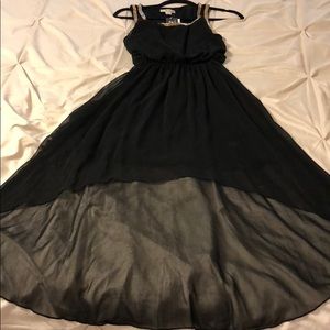 Black High Low Dress with Gold Collar Detail